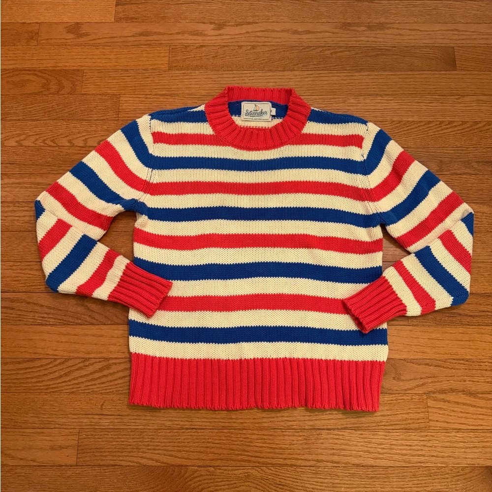Kiel James Patrick Red Ivory Blue Spinnaker Striped Sweater